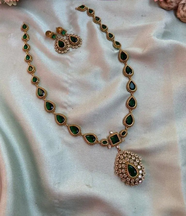 Jyothika Inspired AD Green Pendant Necklace set